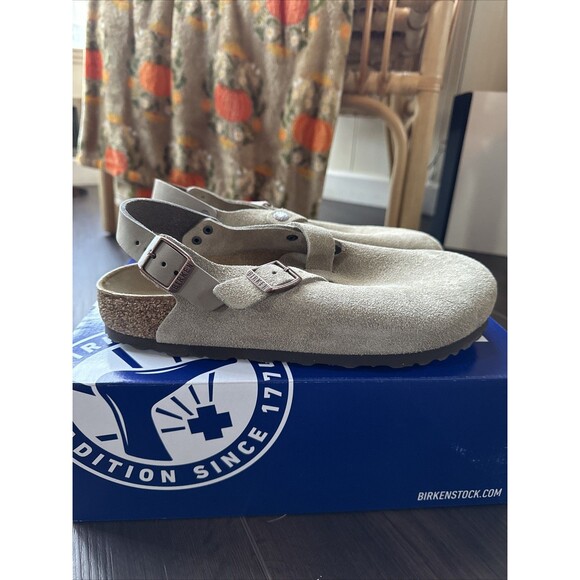 Birkenstock Tokio Suede Taupe Sz 40 EU NWT Narrow Fit - Picture 3 of 6